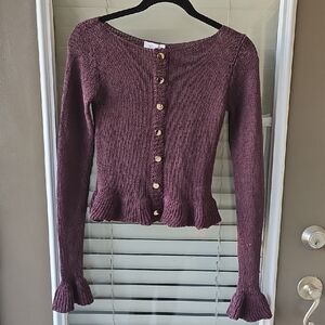 Meshki Plum Knit Cardigan with Gold Button